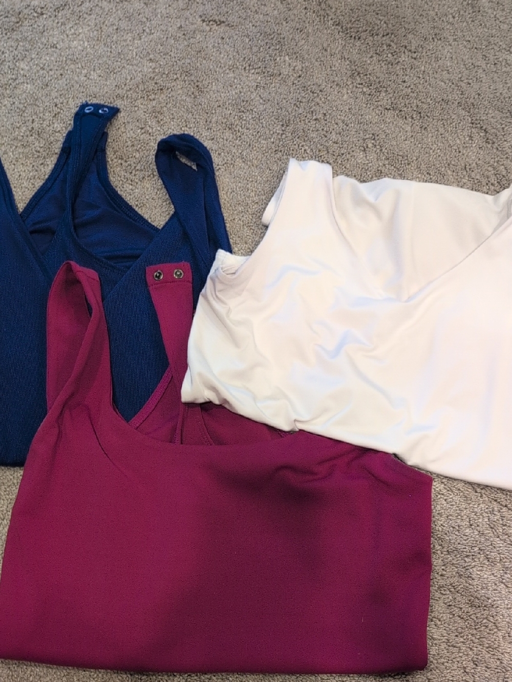 Express Three-Pack Tank Tops in White, Blue, and Berry